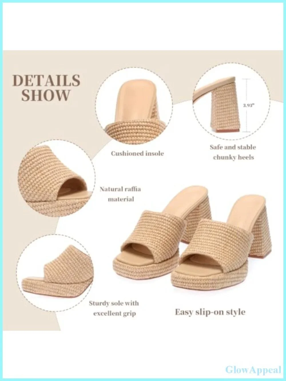Raffia Platform Sandals Women's Strappy Woven Heels Chunky Summer